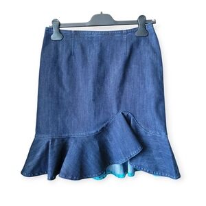 Anthropologie Leifsdottir Denim Blue Peplum Ruffle Hem Mini Skirt 6